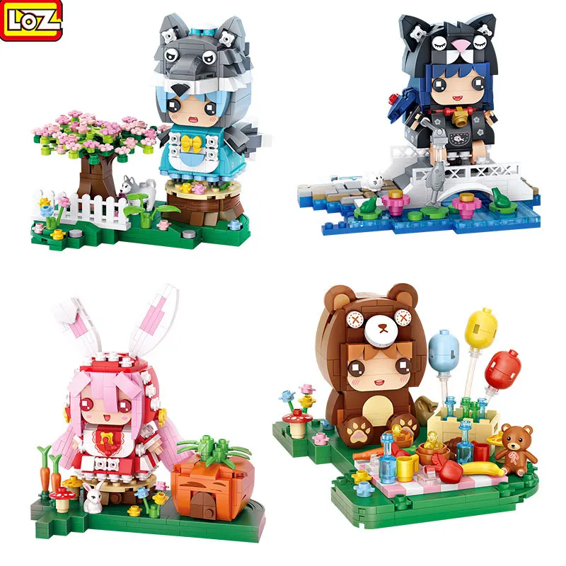 

LOZ Mini Building Blocks Cartoon Fairy Tale Wolf Doll Dog Animal Sakura Tree Flower Garden DIY Building Toy For Children Gift 12