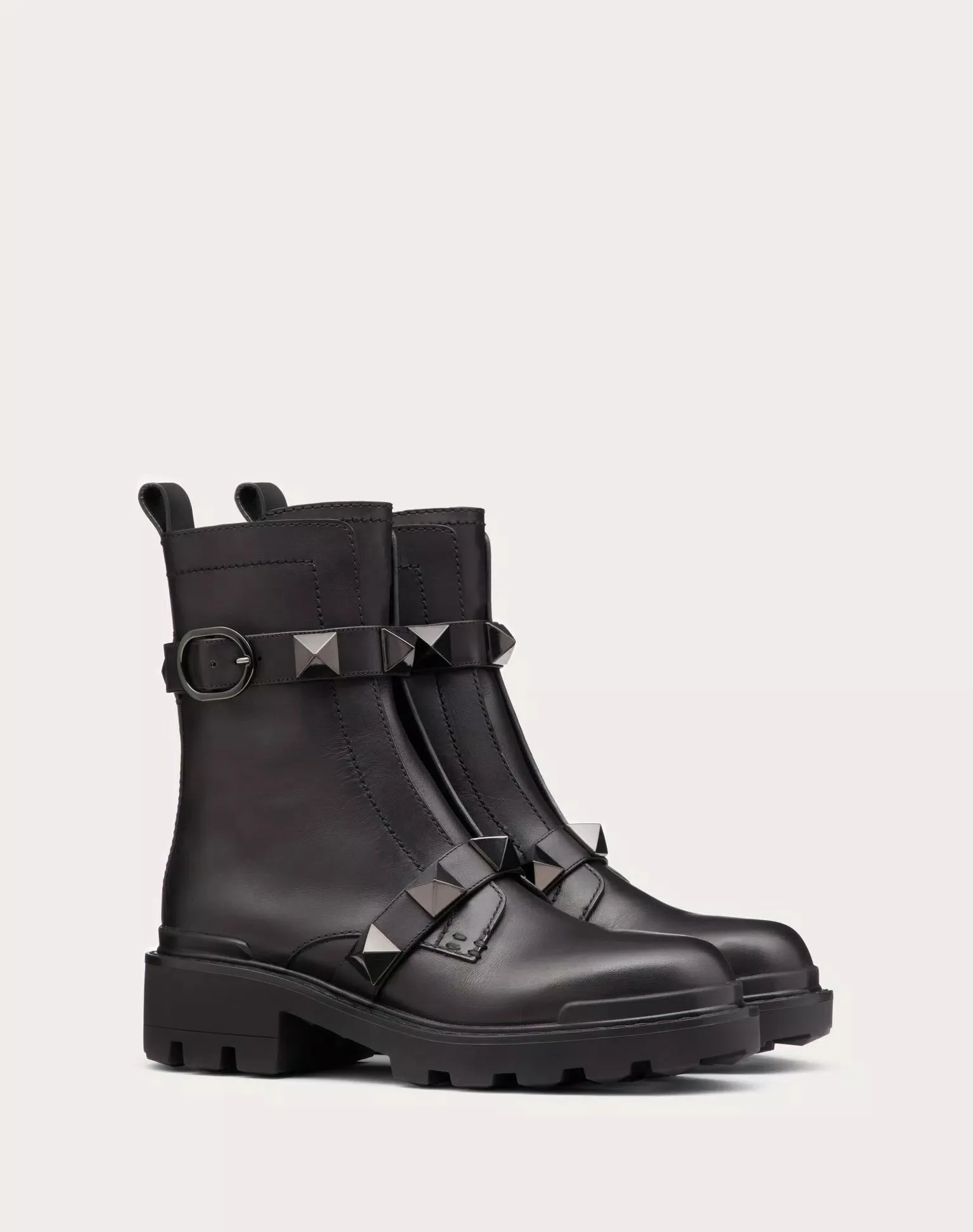 

Roman Calfskin Combat Boots 40mm Straps Black Shoes