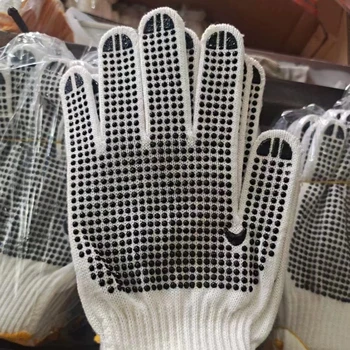 1 pair Work Gloves for Men Bleached Cotton with PVC Dot Grip Non-Slip Industrial Safety Gloves for Construction Warehouse