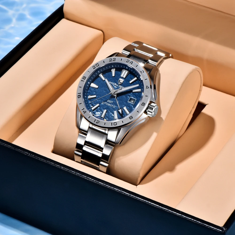 PAGANI DESIGN 39mm Desert Texture Luxury Men Watches GMT Automatic Mechanical Business Dress Sapphire 10Bar Luminous mechanical watch