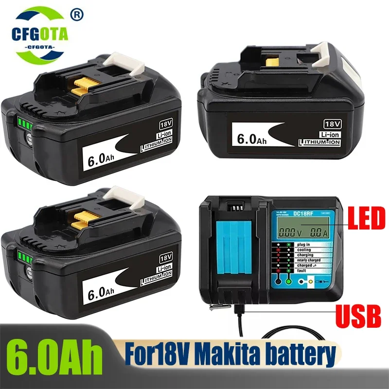 

Latest BL1830 18V 6000mAh Battery and charger For Makita 18V Battery Rechargeable Replacement BL1840 BL1850 BL1860 BL1860B Tools