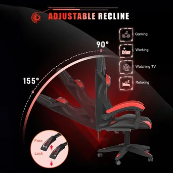 RGB Gaming Chair with LED Lights and Ergonomic Computer Chair Reclining PU Leather High Back Video Office Chair with Headrest 2
