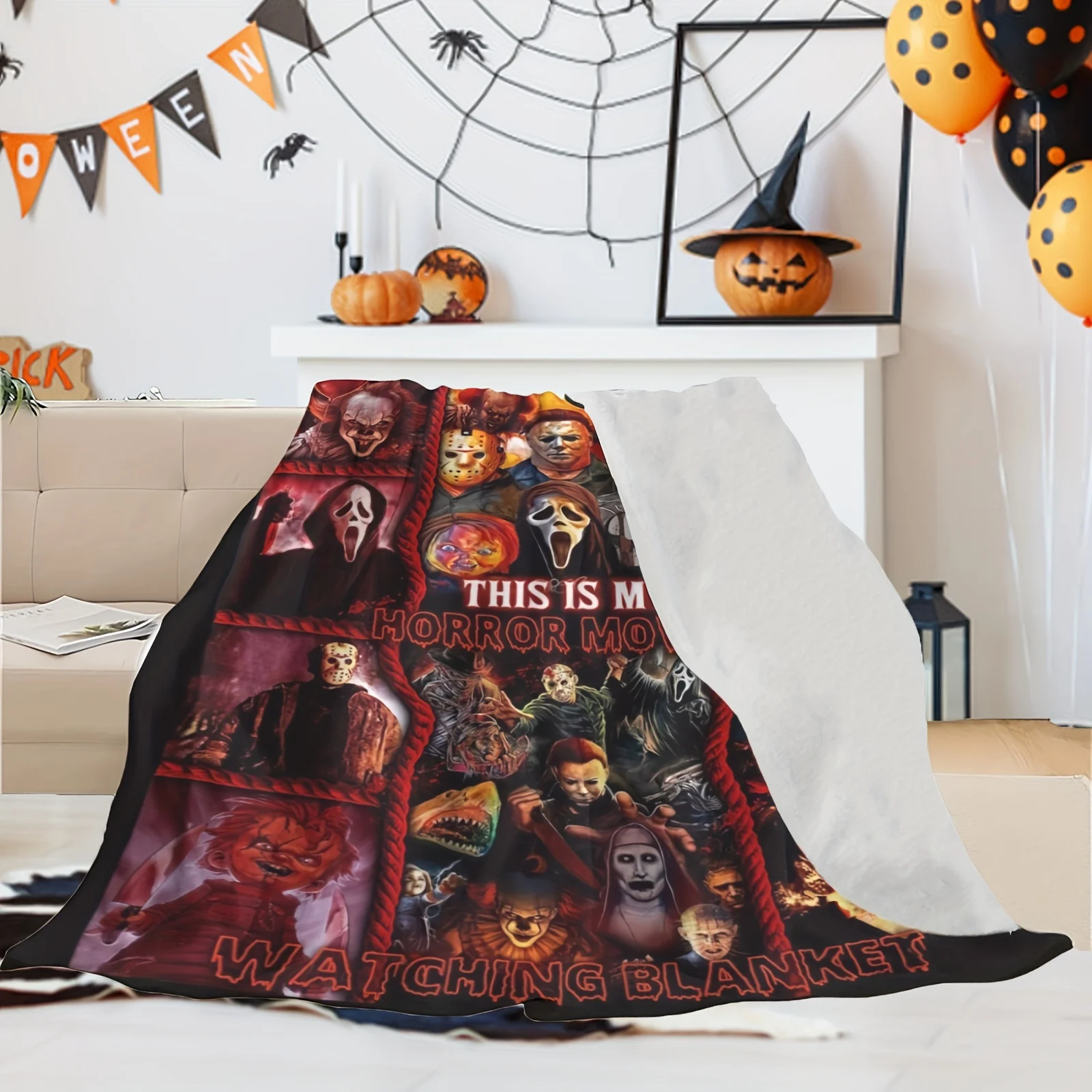 Halloween Blanket,Horror Movie Halloween Character Blanket,Halloween Blanket - Suitable for sofa, bed, travel, camping, living r 5