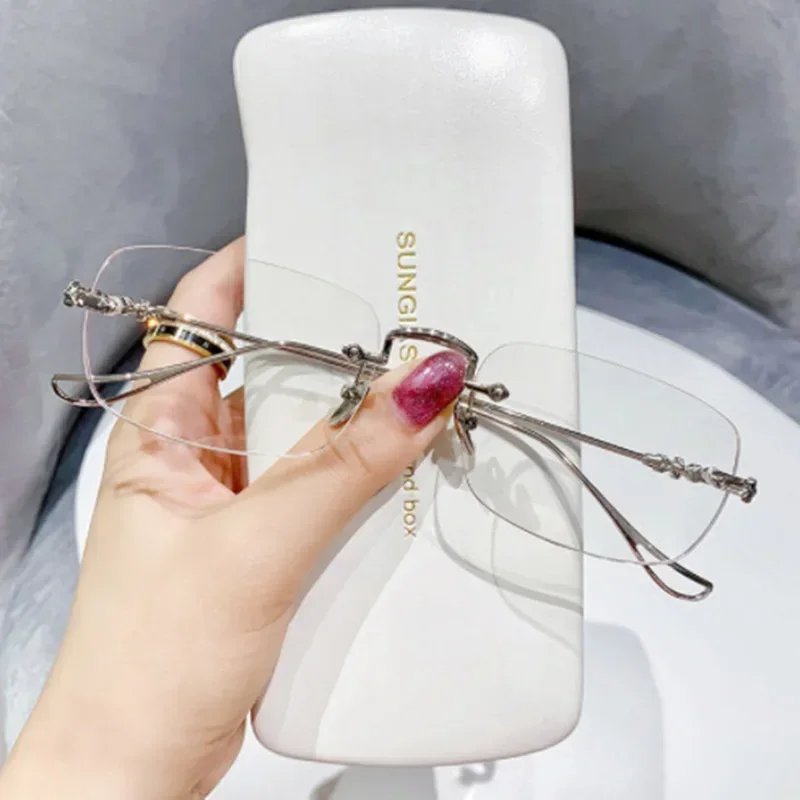 

New Fashion Rimless HD Anti-blue Light Middle-aged And Elderly High-grade Anti-fatigue Presbyopia Myopia Metal leg Glasses