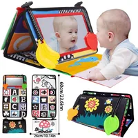 Newborn Tummy Time Mirror Toys 6 12 Months Brain Developmental Baby Mirror Cloth Book High Contrast Black and White Sensory Toys 1
