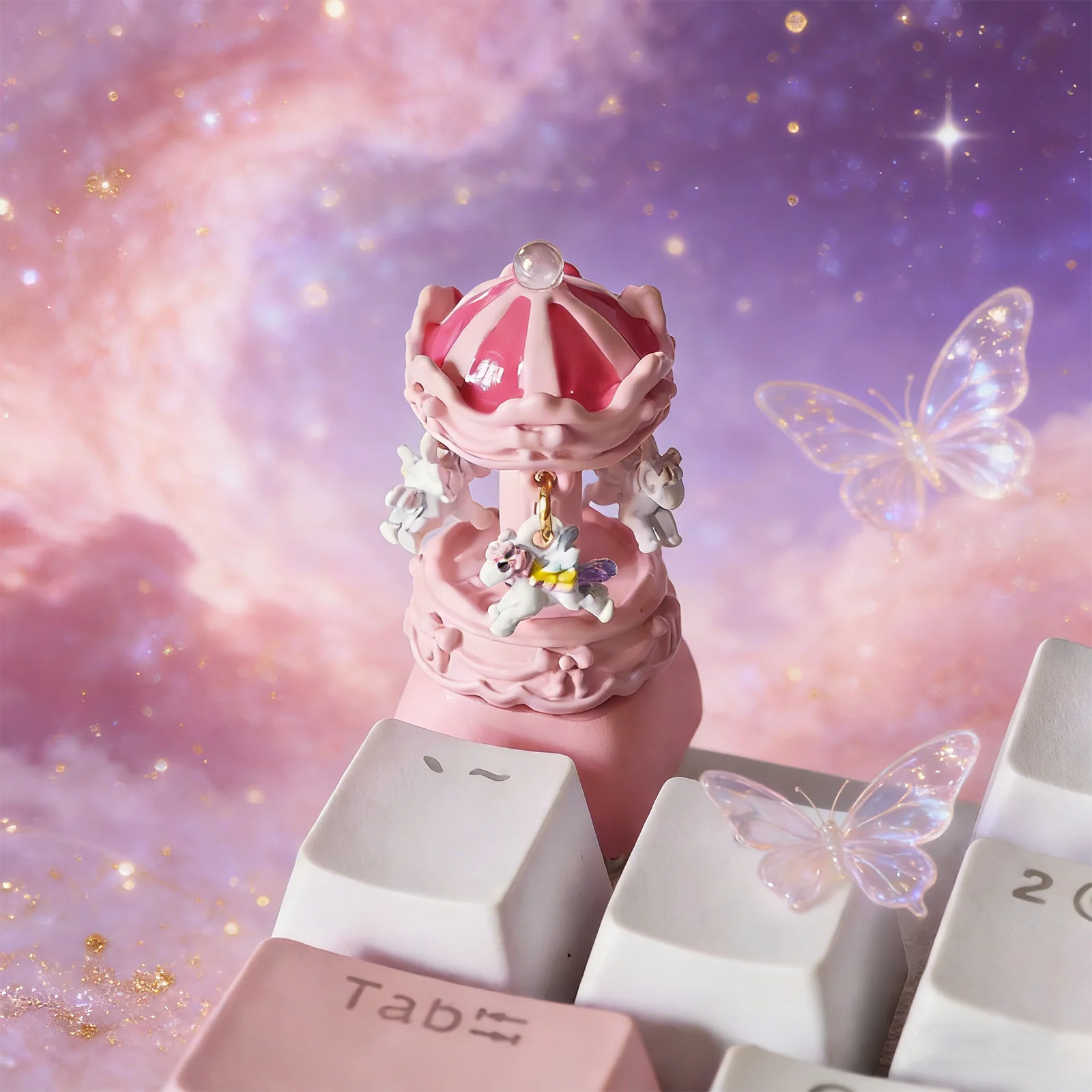 Creative Pink Carousel Custom Keycaps - Cute and Delicate Keyboard Decorations