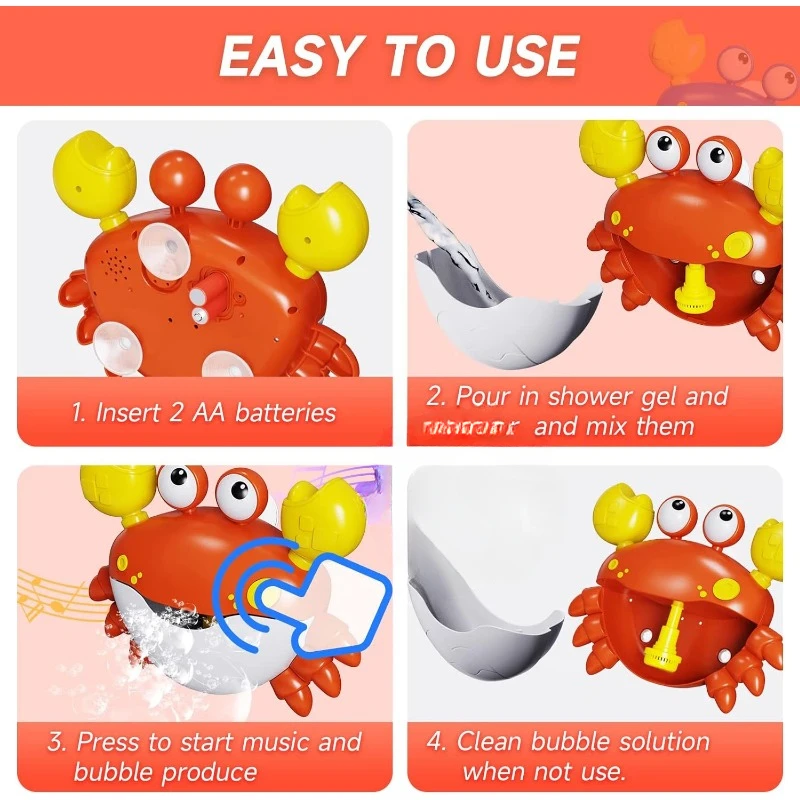 Bubble Machine Crab Frog Music Children's  Bathtub Soap Automatic  Baby Shower Toy 4