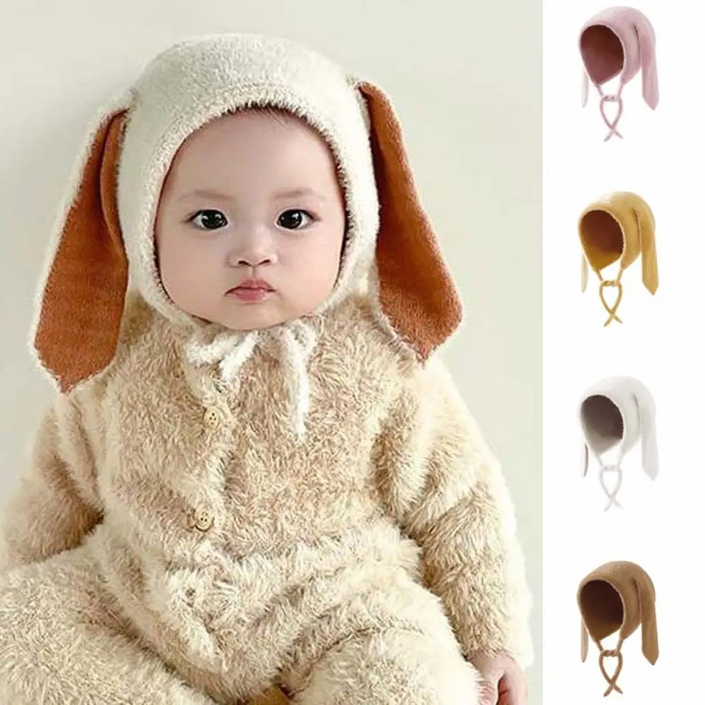 Elastic Children Pullover Cap Trendy Solid Color Rabbit Ear Knitted Hat Soft All-match Brimless Beanie Cap for 1-3 Years Old
