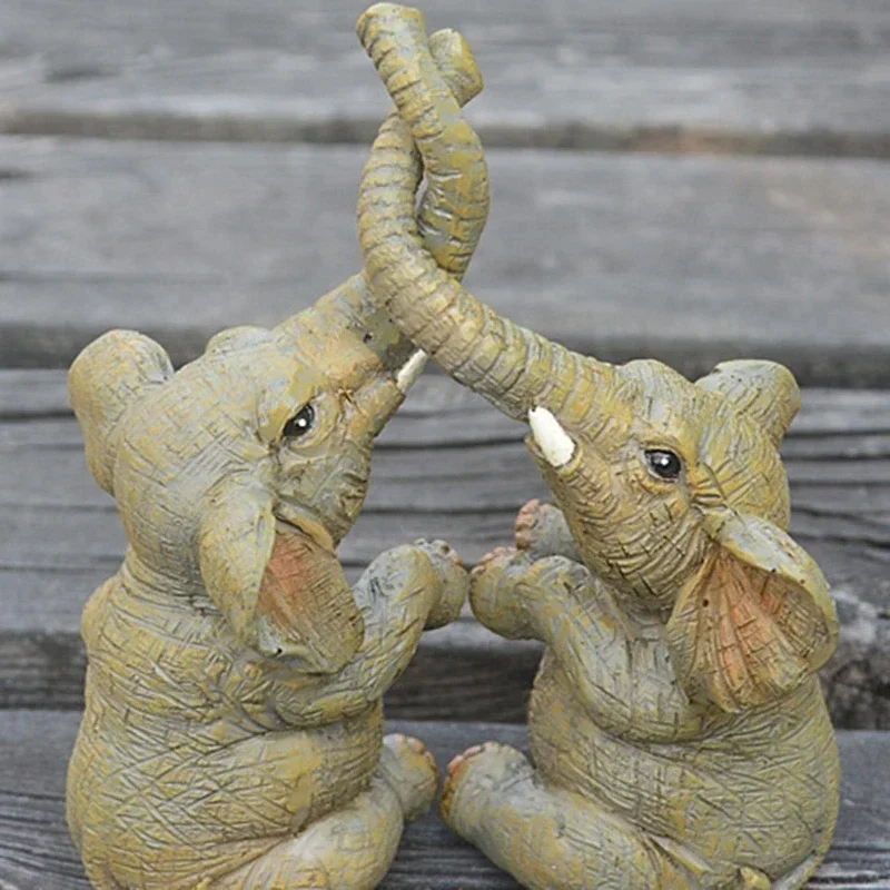 Resin Desktop Ornaments Couple Double Elephant Home Decoration Small Elephant Couple Statue Holiday Gift Ornaments