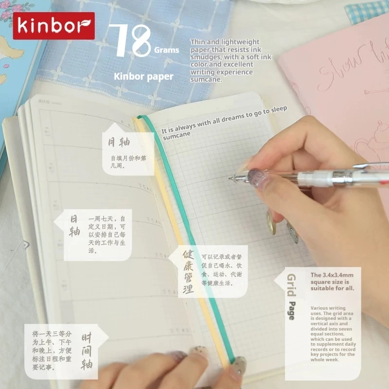 Agenda settimanale tascabile Kinbor Slim, due pagine per settimana, lista delle cose da fare, diario per studenti, blocco note illustrato portatile con copertina rigida - immagine 2