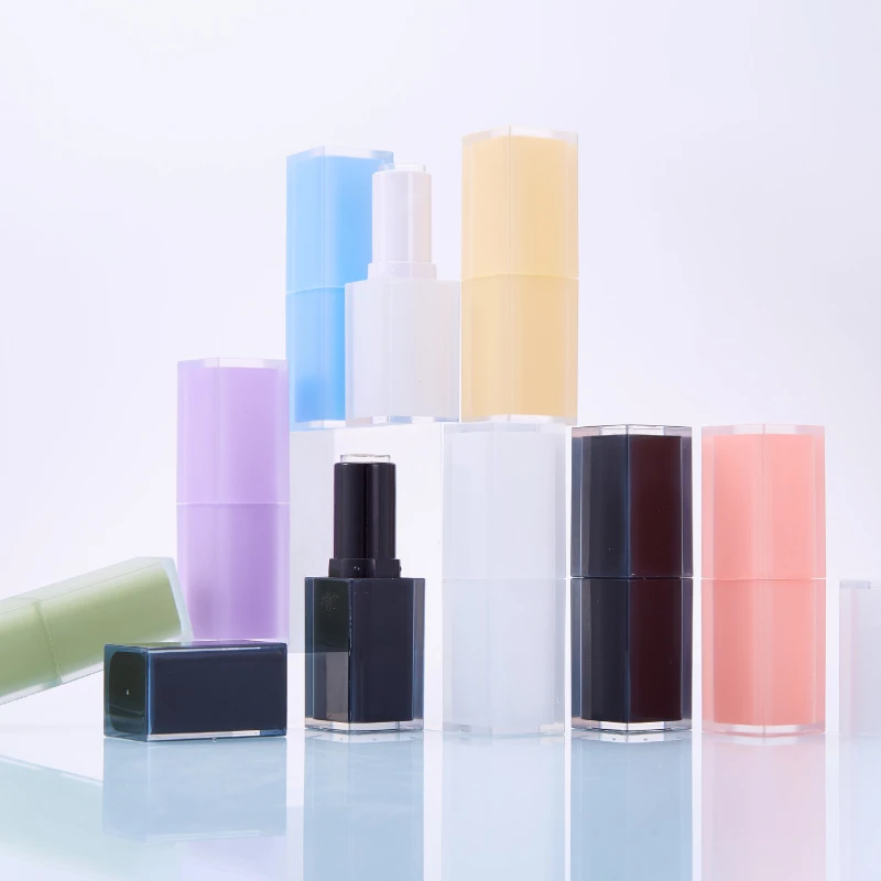 Stock Supply of New Square Inner Spray Process Lipstick Tube Empty Tube Packaging Material Multi-color Square Lipstick Case