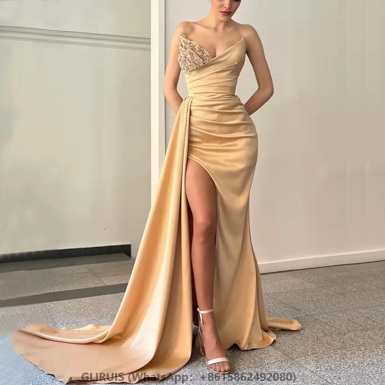 

Strapless Mermaid Evening Dresses Slit вечернее пла فساتين السهرة Beaded Formal Party Dress Robes de soirée