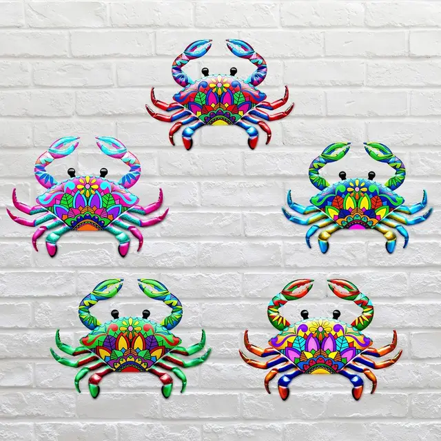 Ornement de crabe en métal suspendu au mur, artisanat de jardin, Art en fer, Sculpture, décoration de la maison, porche de cour intérieure et extérieure 3
