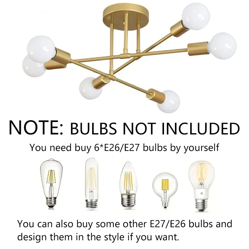 Ceiling Light 1PC 6-Head Ceiling Lamp for Home Living Room Bedroom Without Bulb