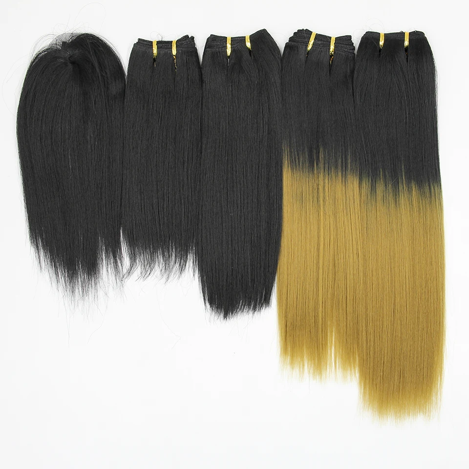 Short Straight Bundles With Fringe Hair Extensions Synthetic Straight Hair Weaving Short Bob Heat Resistant Fiber Wig