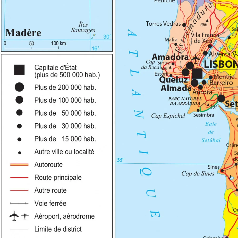 Retro Transportation Map of The Portugal 150*225cm in French Vinyl Canvas Painting Wall Poster School Supplies Home Decor