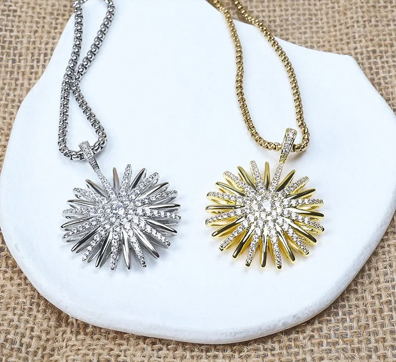 European and American Fashion Flower Full Zircon Star Pendant Stainless Steel Chain