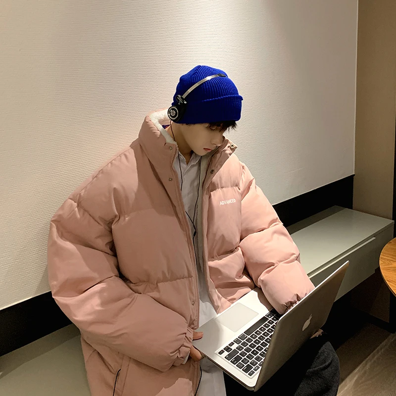

Privathinker New Korean Style Parkas For Men Multi-color Standing Collar Thicken Fleece Padded Jacket Winter Male Fashion Coats