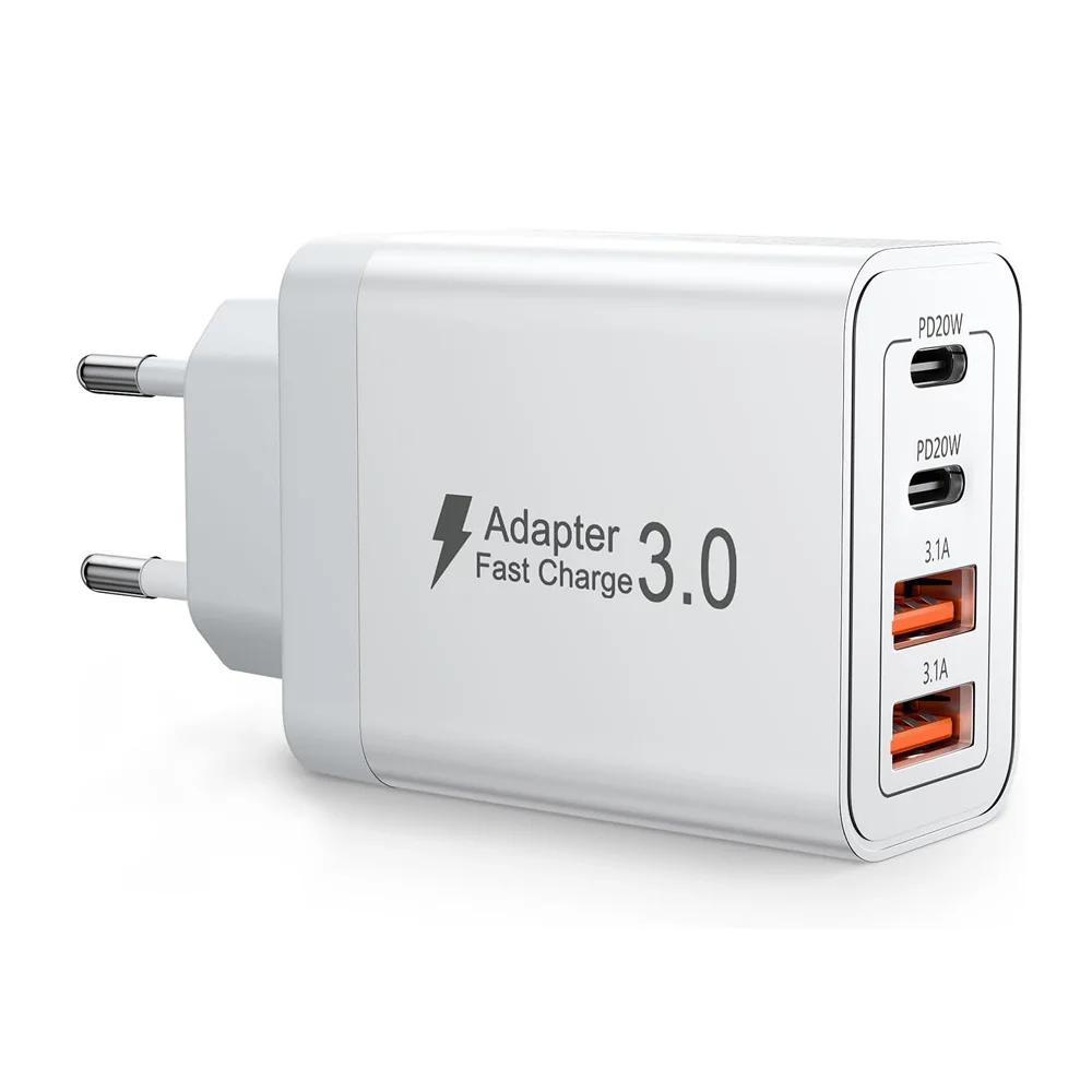 Universal Multi-Port USB-C/USB-A Wall Charger with 40W Dual PD Fast Charging