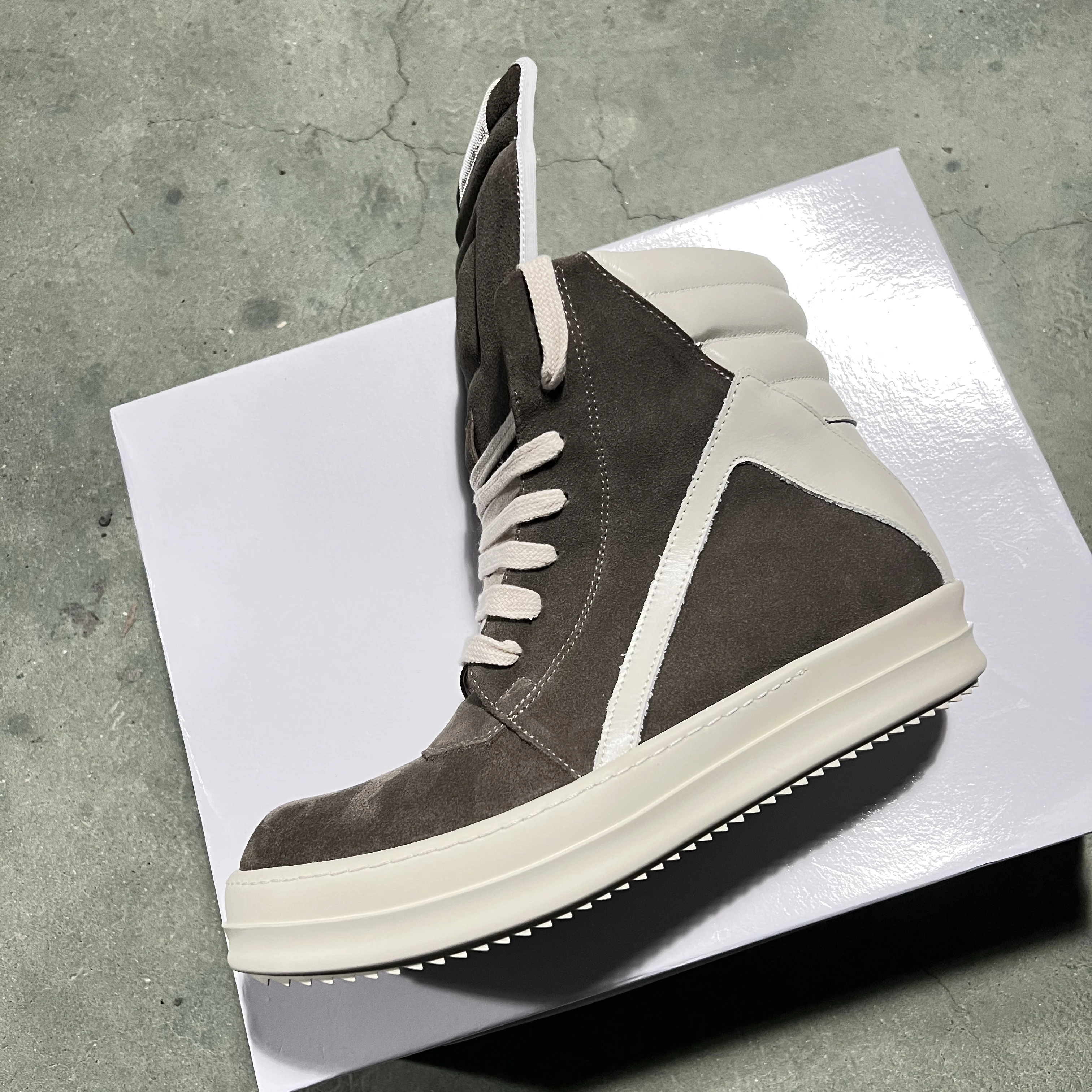 Brand Casual Men Shoe High Top Roman Women Sneaker Quality Brown Geobasket Cow Suede Zip Luxury Thick-sole Flat Ankle Boot