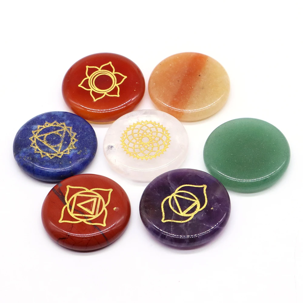 7 Chakra Natuursteen Helende Reiki Kristal Set Wicca Gepolijste Energie Palmzak Edelsteen Spirituele Producten Meditatie 25Mm