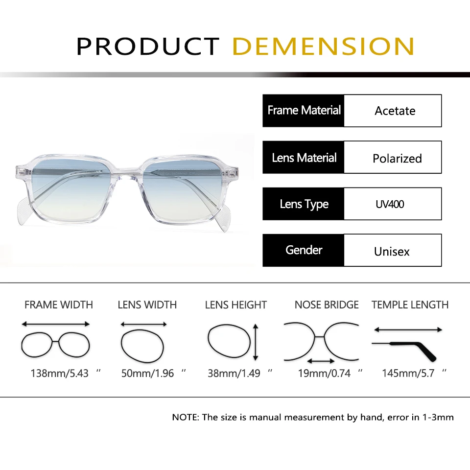 Trendy Acetat Polarisierte Shades Für Männer Schildkröte Shell Rechteck Sonnenbrille Frauen Fahren Brille UV Schutz Oculos De Sol – Detail 1