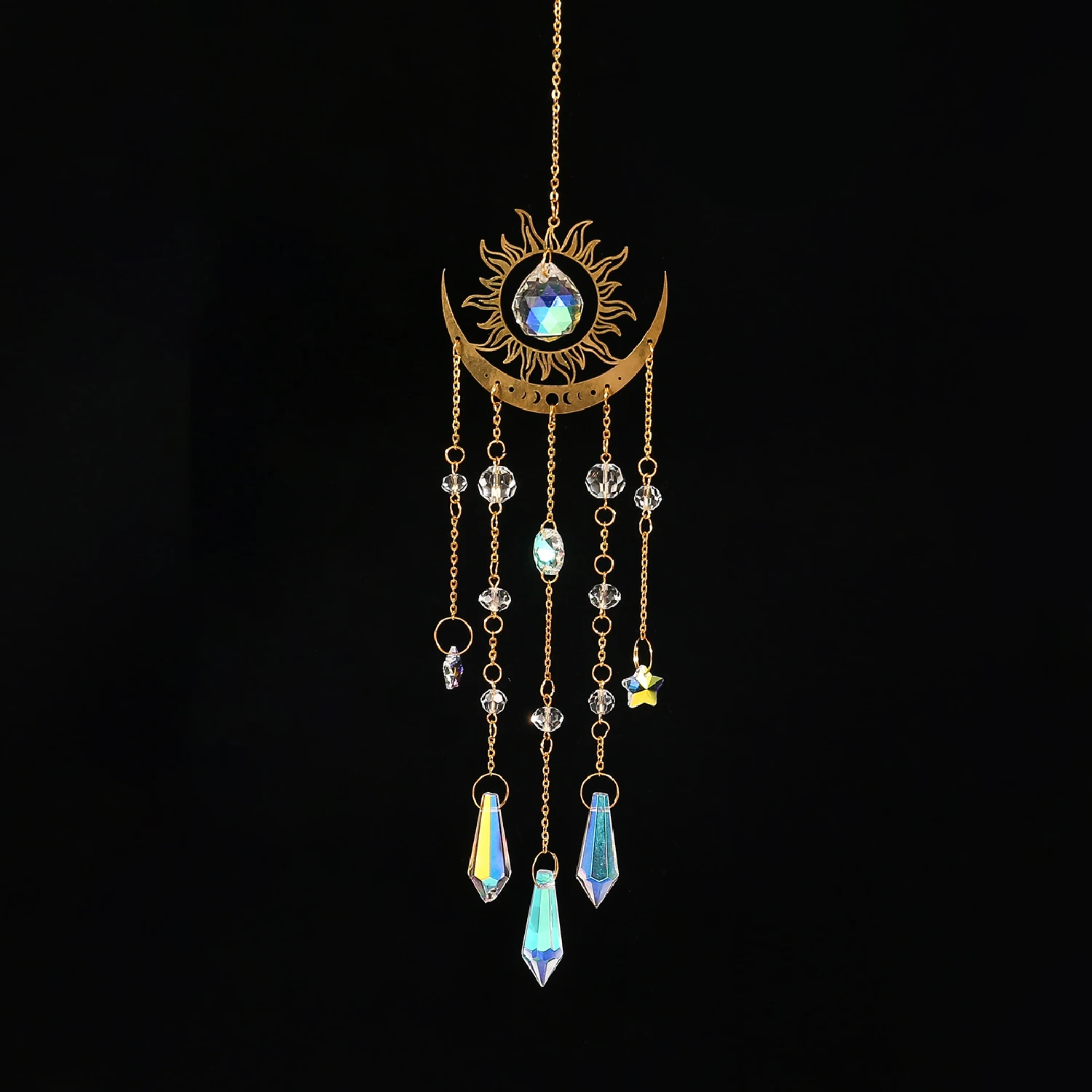 1pc gold flame moon crystal pendant sunlight catcher outdoor garden ab colourful hanging decorations hanging ornaments 2