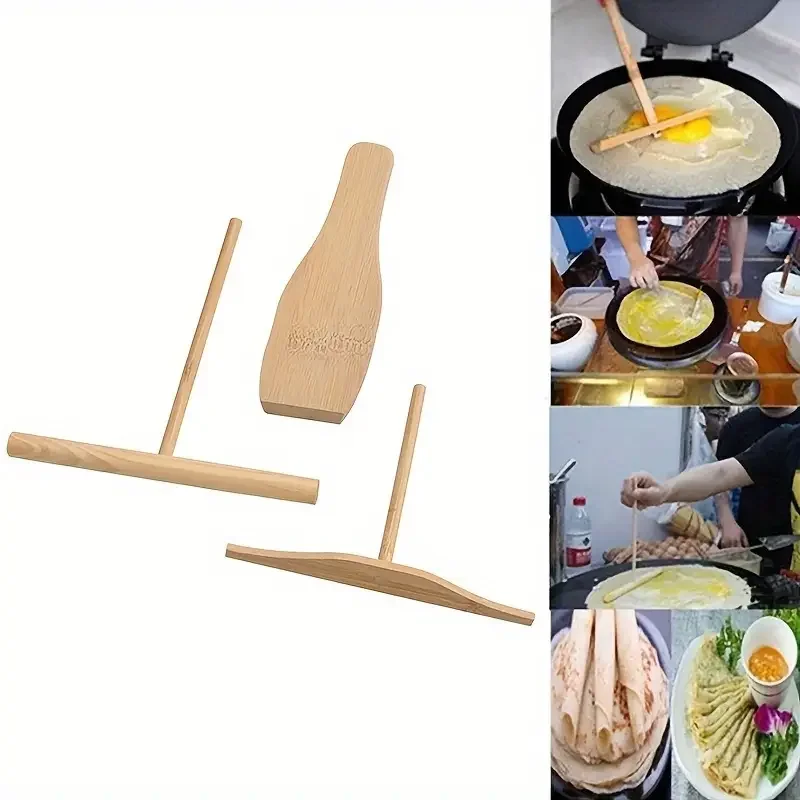 T-Shaped Pancake Utensils Wooden Pancake Shelf Spreader Stick Non-Stick Spreading Pie Tools Restaurant Home Kitchen Taco