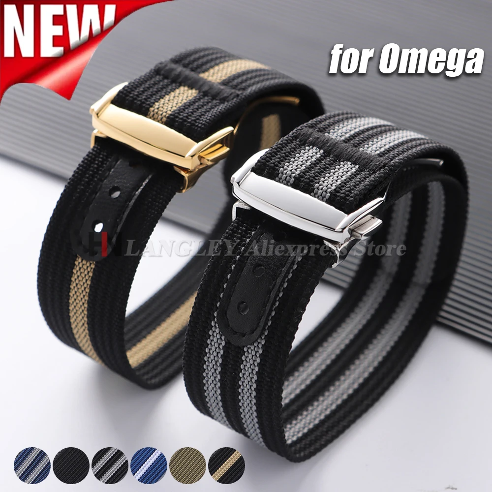 Ribbed Nylon Waterproof Watch Band with Folding Buckle - 20mm Canvas Strap for Men and Women Sports Watches