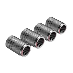 Knurled Aluminum Tire Valve Caps - Set of 4 Deluxe Wheel Accessories (4PC silvery)