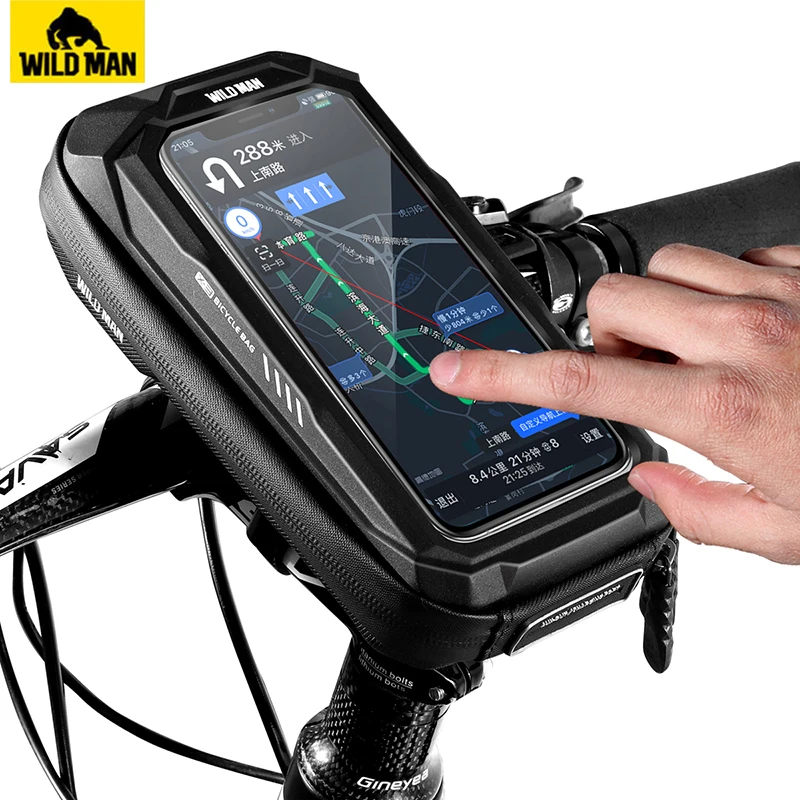 WILD MAN Hard Shell Bicycle Bag Reflective Rainproof Touch Screen Mobile Phone Case Bag Bike Top Tube Bike Accessories bicycle bag