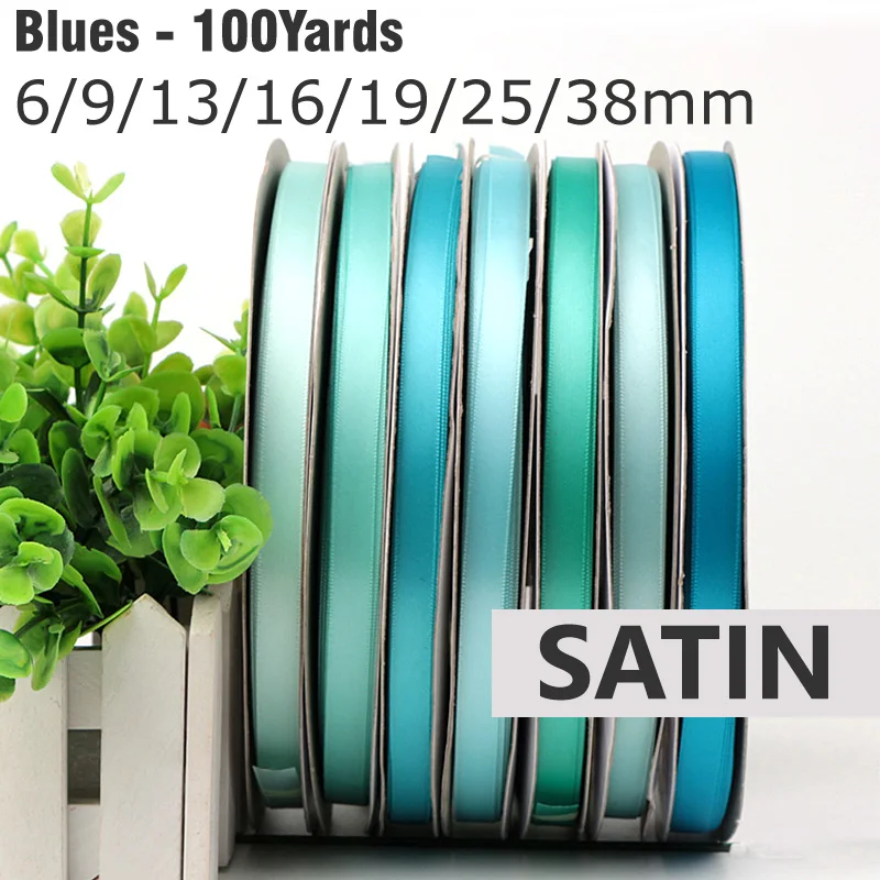 Blue Double Face Satin Ribbon – High-Density Polyester Fabric, Multiple Widths Available, 100 Yards