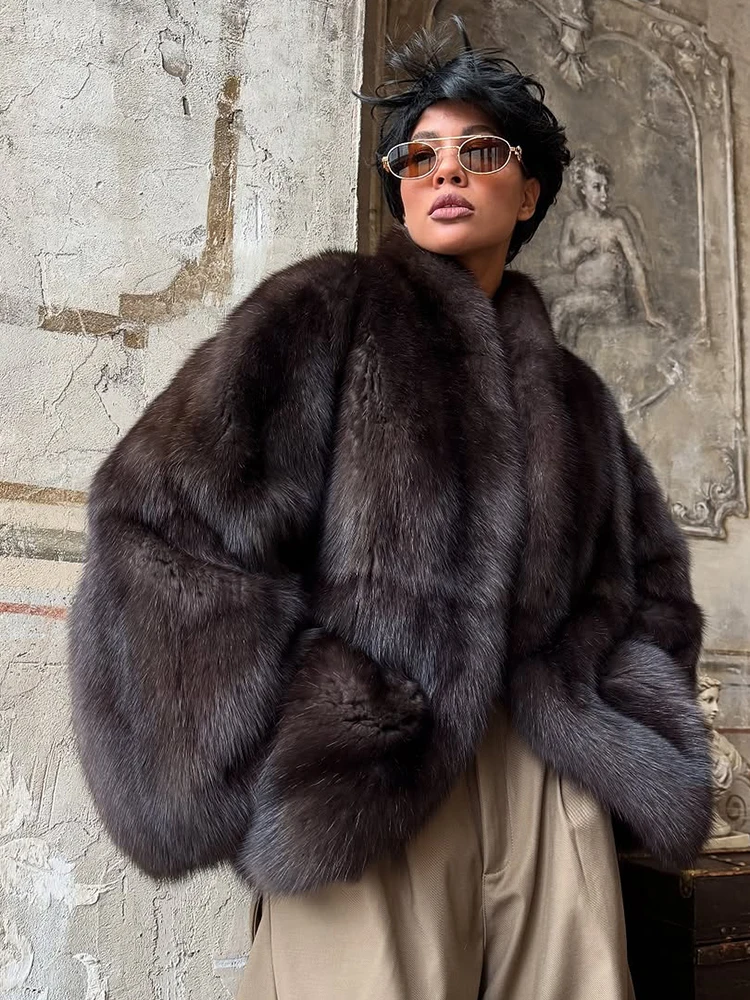 Women Brown Medium-length Fur Coat Lapel Hidden Button Loose Elegant Outerwear 2025 Fashion Office Lady Commute Overcoat New