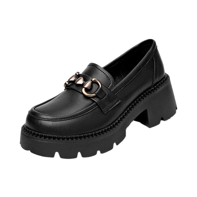2025 Spring Women Leather Shoes British Style Soft Leather Versatile Thick Bottom Loafers Female Slip-on Round Toe Single Shoes 6