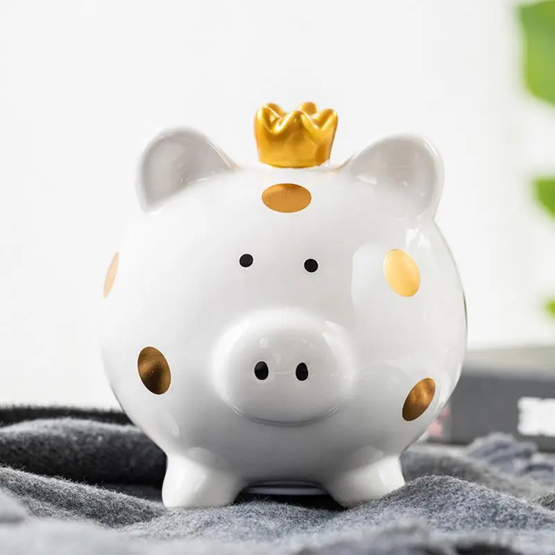 Atm Coin Bank Ceramic Crown Pig Kids Home Decor Safe Coin Banks Money Saving Box Cute Kids Room Deck Decor For Raise Your