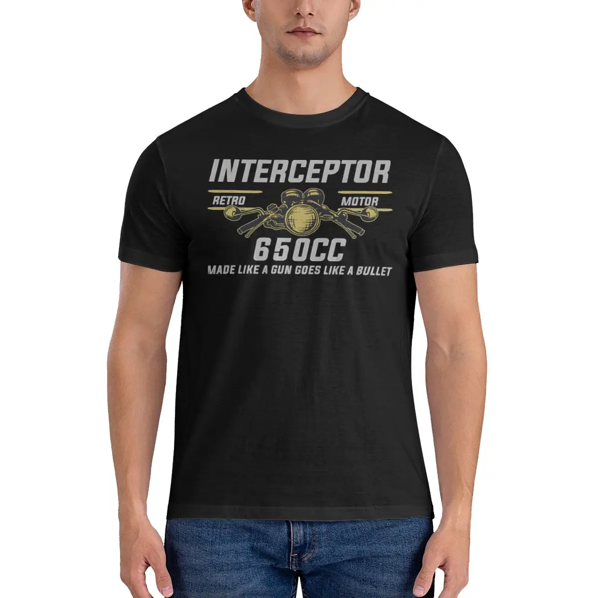 Maglietta Da Uomo Enfield Interceptror 650 R-Royal Enfield Moto 100% Cotone Abbigliamento Vintage Manica Corta T-Shirt Girocollo