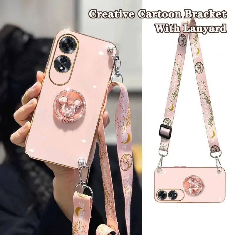 Creative Cartoon Bracket Lanyard Plating Phone Case - Soft Back Cover