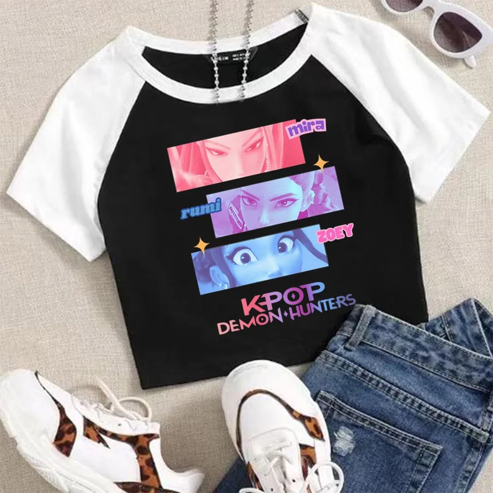 Ensemble 2 Pièces KPop Demon Hunters - Crop Top + Short Pour Femme - Style Streetwear, Motifs Bill Cipher