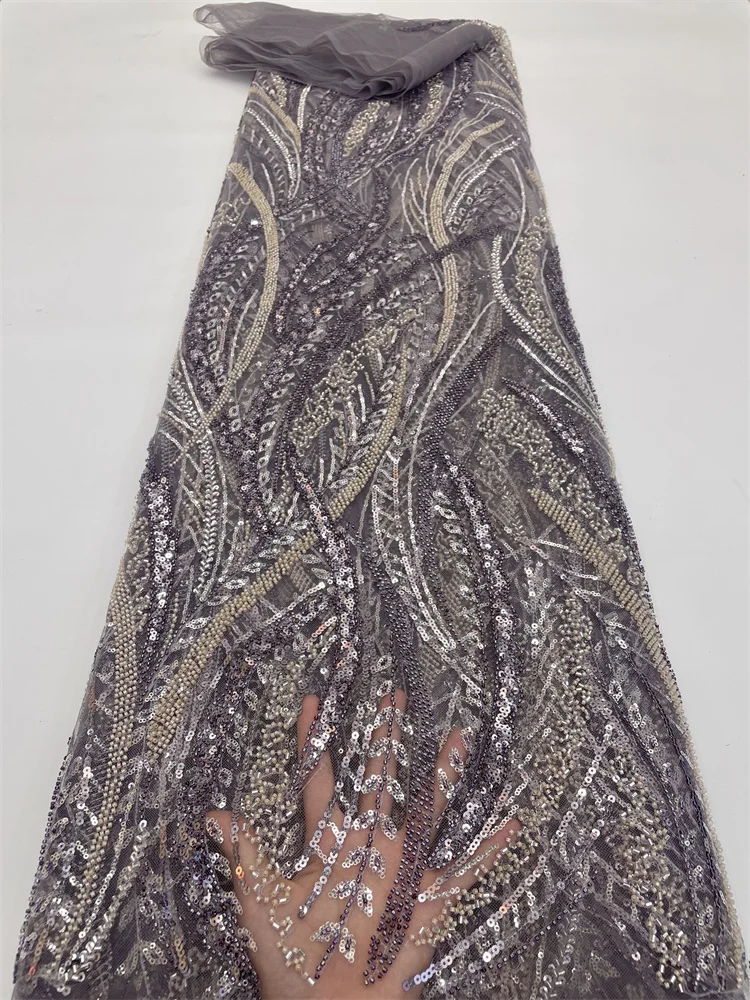 

Heavy Sequin Beaded Tulle Lace Fabric Dubai 2023 Nigeria Wedding Fabrics Material for Clothes Dress African Gold Lace Embroidery