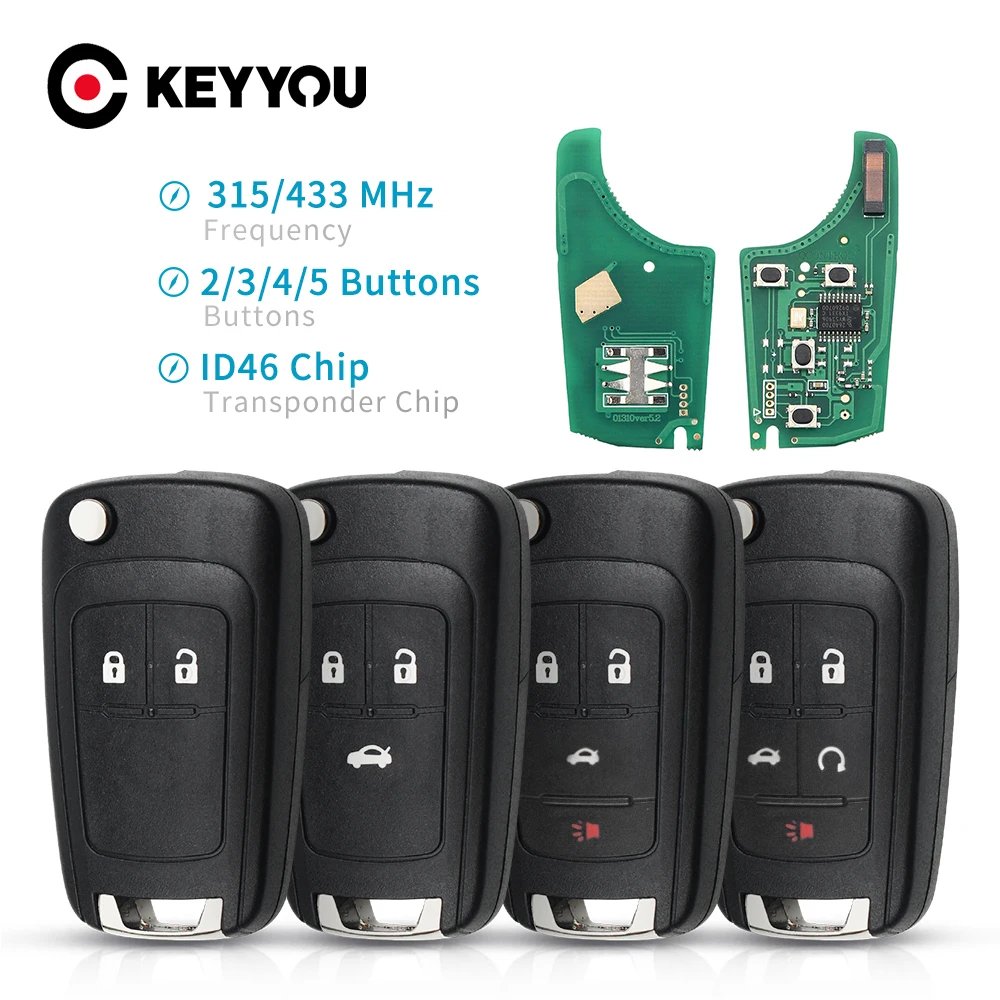 Car Remote Key KEYYOU 2/3/4/5 Buttons DIY for OPEL/VAUXHALL Astra J Corsa E Insignia Zafira C 2009- 315 / 433MHz ID46 Chip