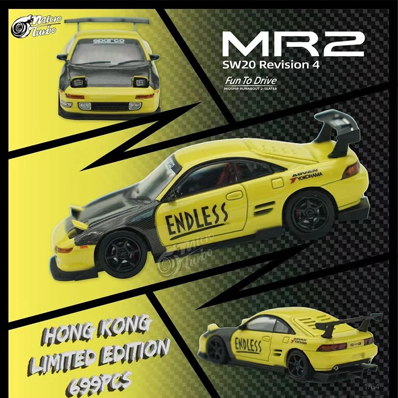 

MT In Stock 1:64 MR2 SW20 Yellow Carbon Hood Diecast Car Model Carros Toys MicroTurbo