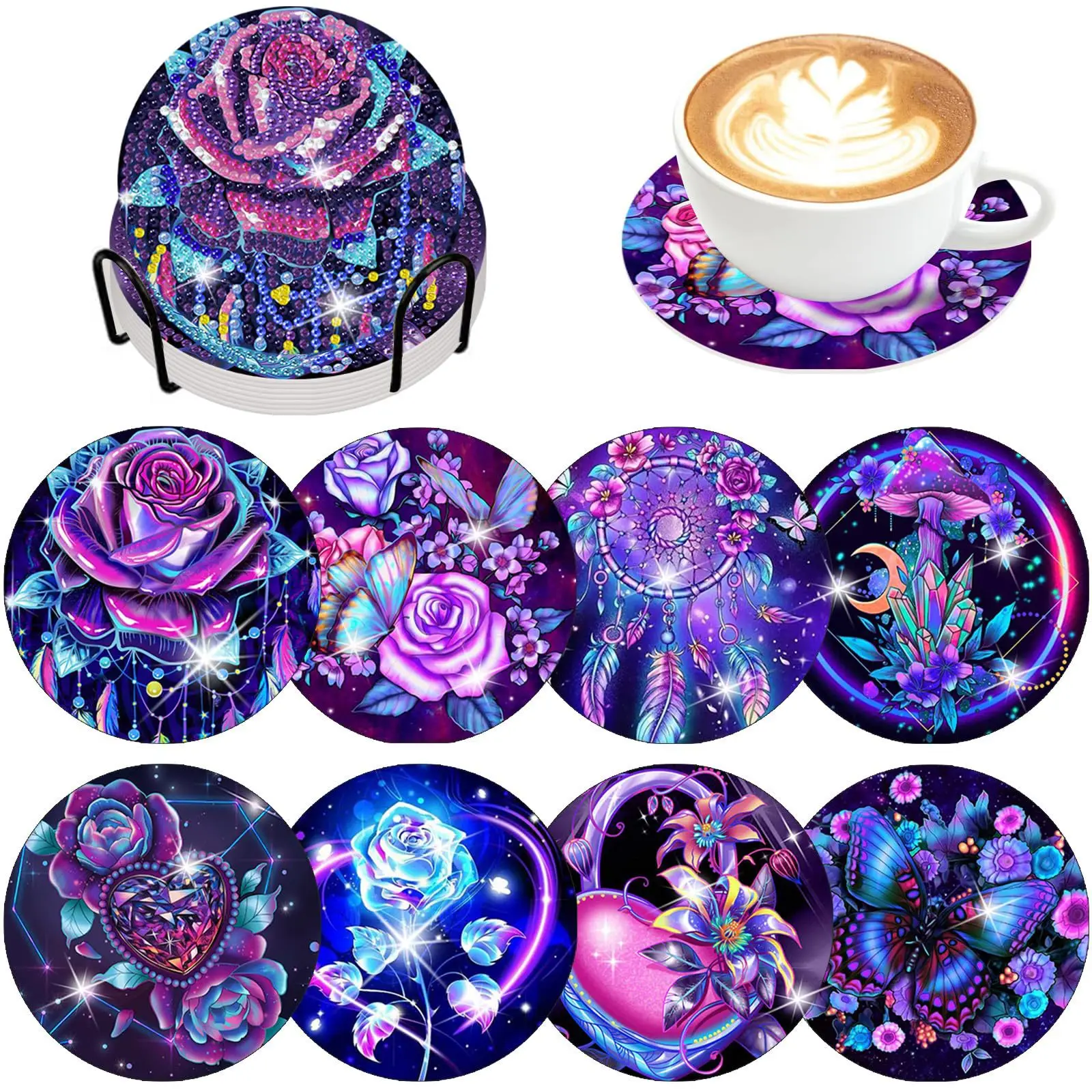 8 Pcs Rose Diamond Painting Coaster with Holder DIY Diamond Art Coaster Non  Slip Coaster for Adults Diamond Painting Kits Diy - AliExpress