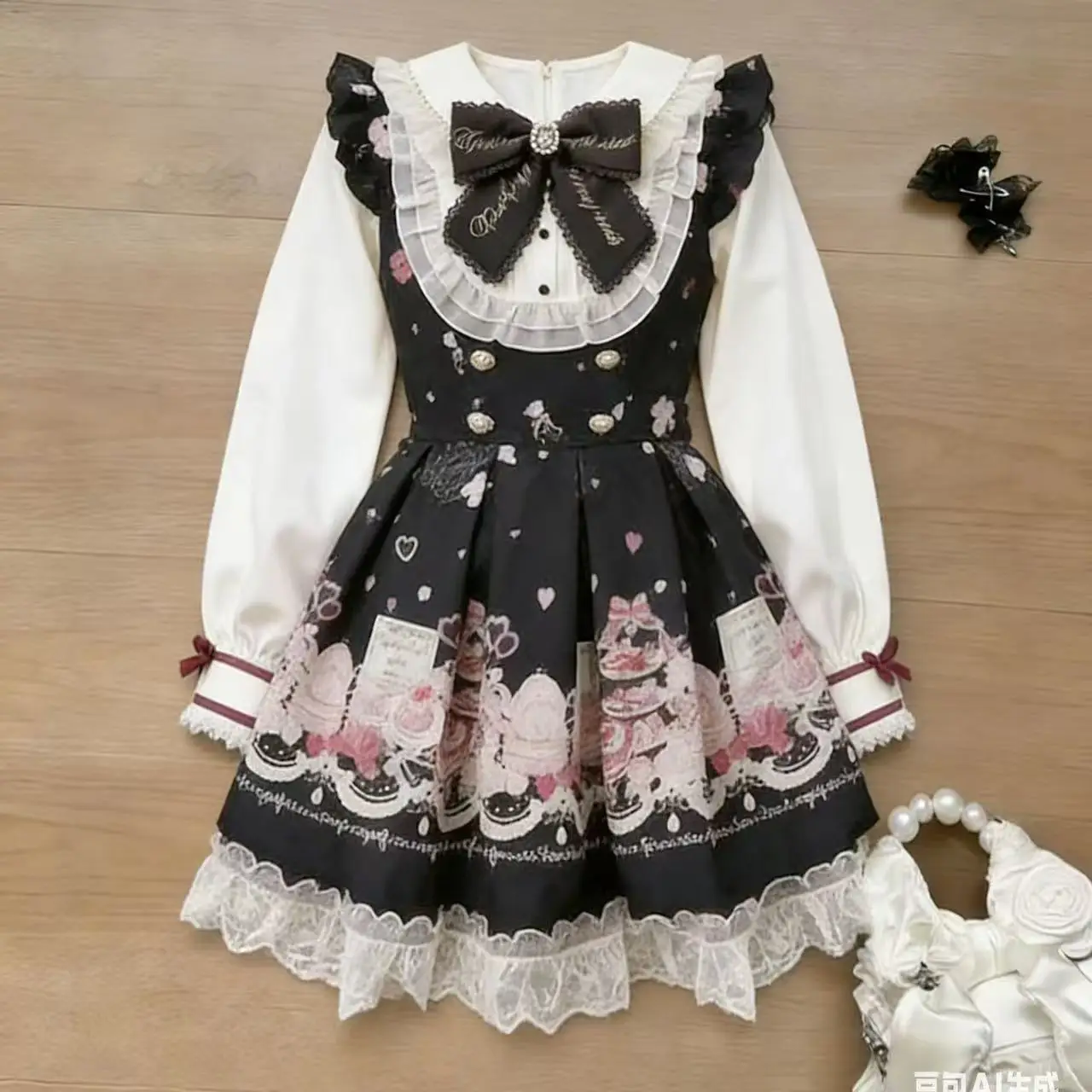 Japanese Vintage-Inspired Retro Lace Camisole Dress and Black Cardigan Set - Chic & Elegant Fashion