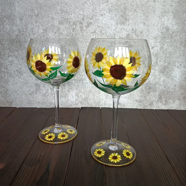 

1/2pcs Vintage Hand Painted Sunflower Glass Crystal Wine Glass Goblet Champagne Glasses Home Party Drinkware Wedding Gift 650ml