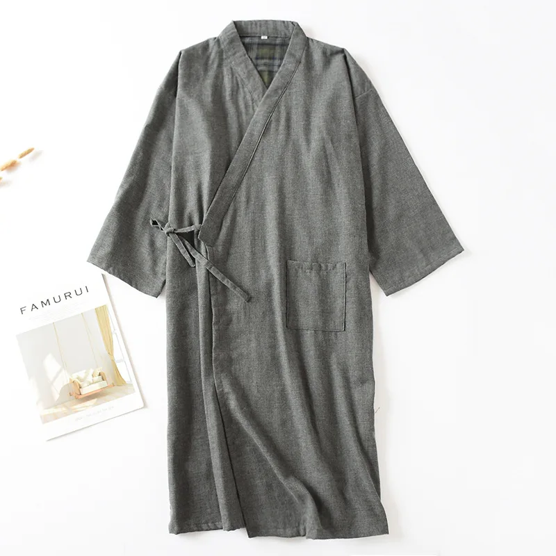 Men Cotton Linen Kimono Pajamas Robe Nightgown Japanese Bathrobe One Piece Tracksuit