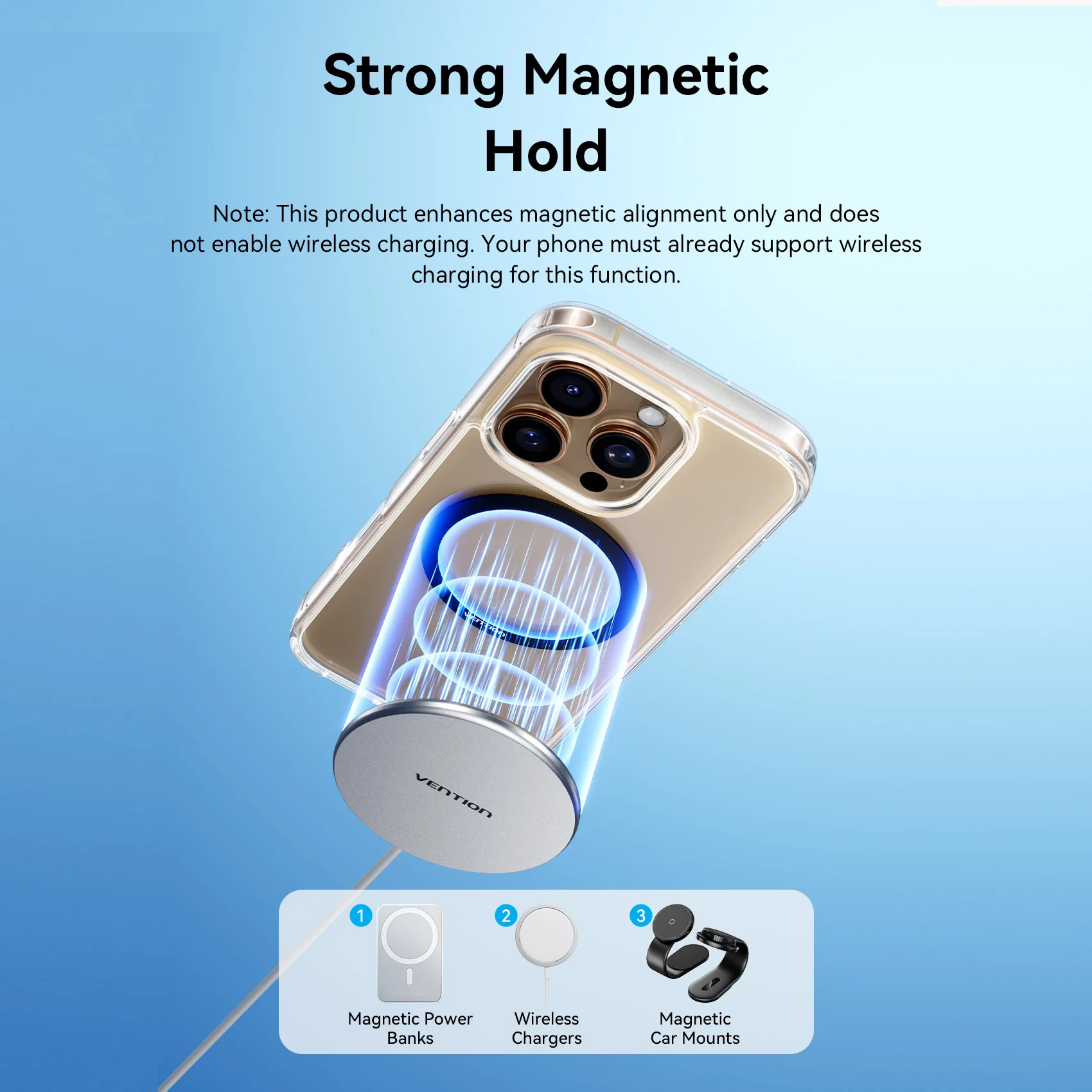 Magsafe 아이폰 16 15 14 Pro Max 플레이트 스티커 링용 Vention 마그네틱 메탈 링 스티커 (무선 충전기 폰 홀더용)