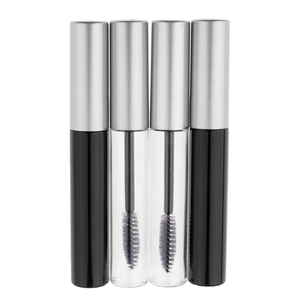 4개/세트 10ml 빈 마스카라 튜브, 속눈썹 완드, 4개 고무 인서트 및 4개