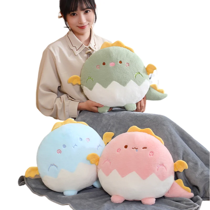 42CM Kawaii Creative 3 In 1 Colorful Egg Dragon Soft Plush Pillow With Blanket Sofa Decoration Girl Kid Birthday Christmas Gift