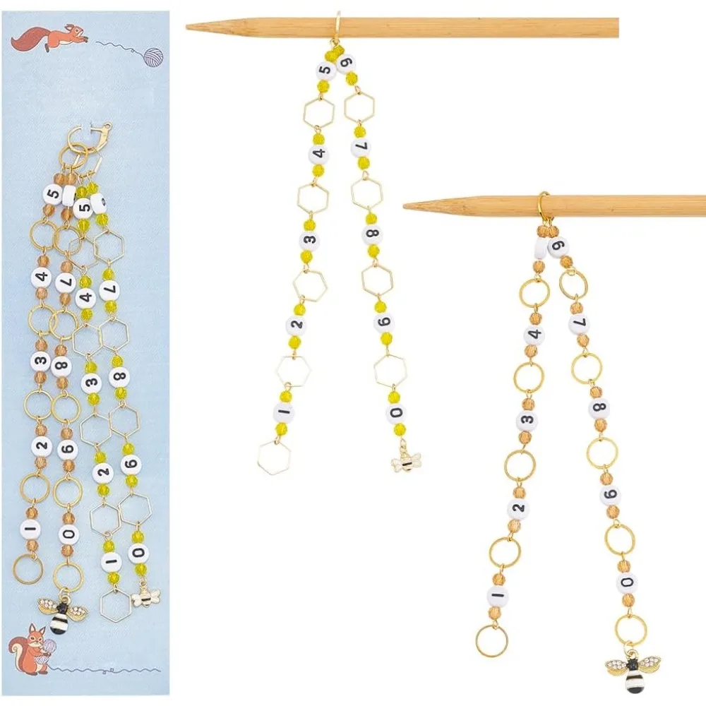 2 Pcs 2 Styles Bee Knitting Row Counter Chains Acrylic Number Stitch Markers Glass Beaded Crochet Stitch Marker Charms