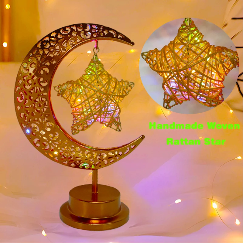 Ramadan Night Light LED Moon Lamp Decoration Dedroom Metal Star Table Lamp Children Thanksgiving Christmas Halloween Gifts